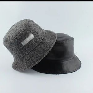Reversible two color hat / grey hat/ faux leather / winter hat